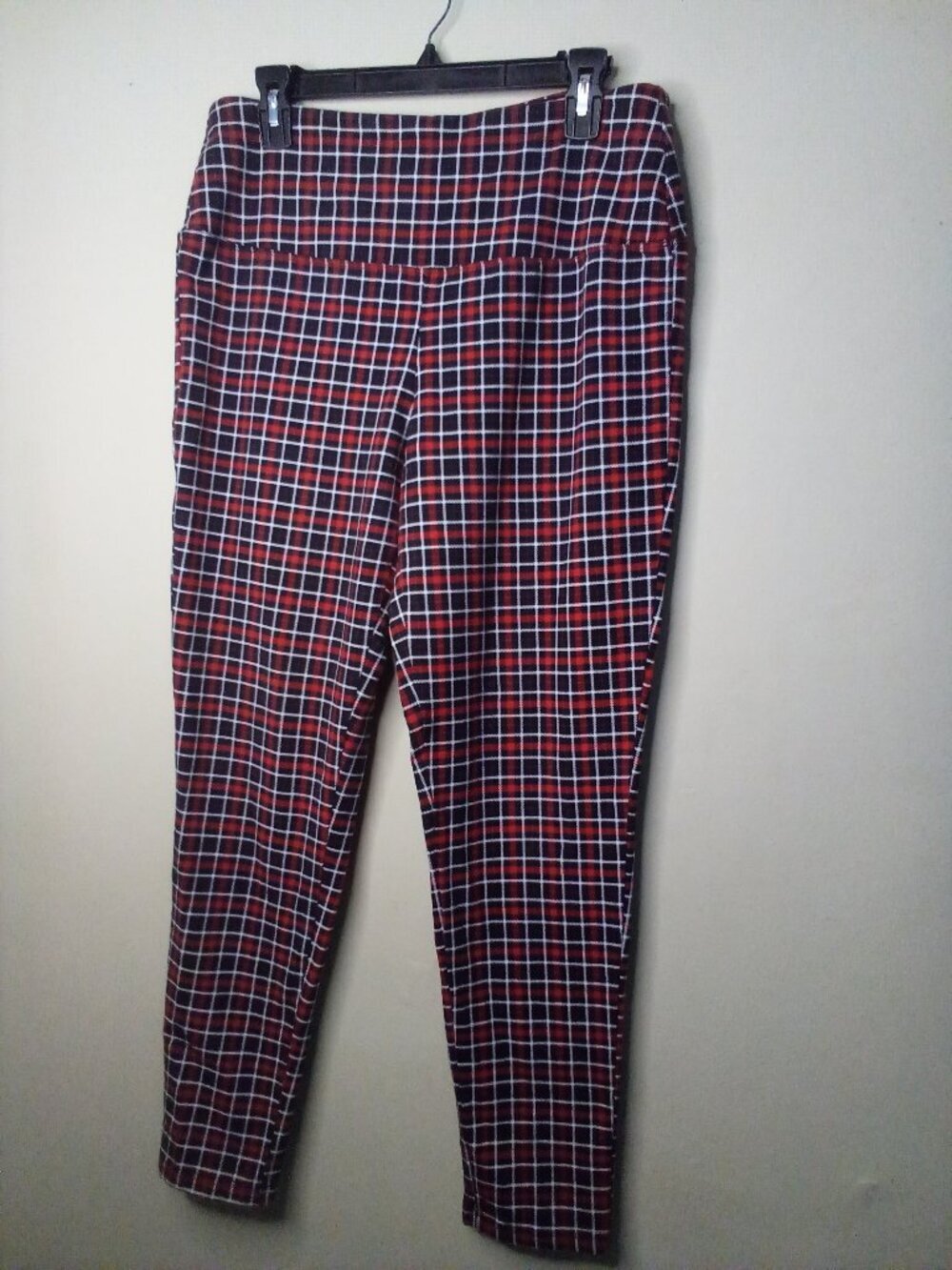 Suave Leggings Women L Tummy Control Plaid Red Black